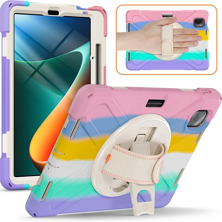 Für Xiaomi Pad 5 / Pad 5 Pro-Hülle Kickstand PC+Silikon Robuste Tablet-Abdeckung mit Handschlaufe - Farbiges Pink