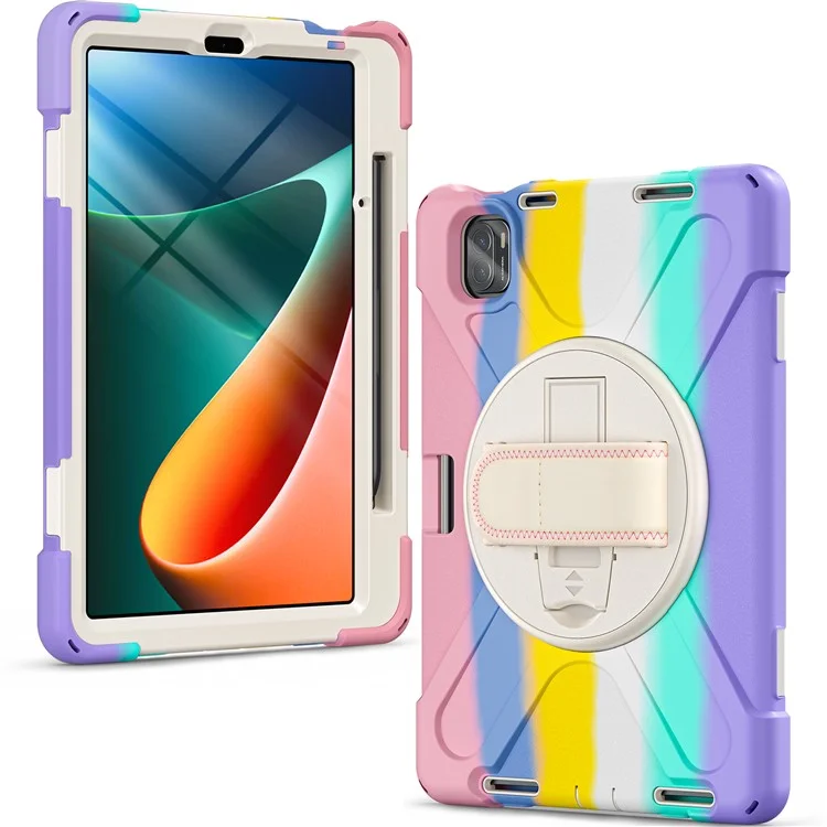 Für Xiaomi Pad 5 / Pad 5 Pro-Hülle Kickstand PC+Silikon Robuste Tablet-Abdeckung mit Handschlaufe - Farbiges Pink