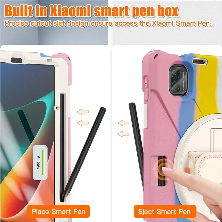 Für Xiaomi Pad 5 / Pad 5 Pro-Hülle Kickstand PC+Silikon Robuste Tablet-Abdeckung mit Handschlaufe - Farbiges Pink