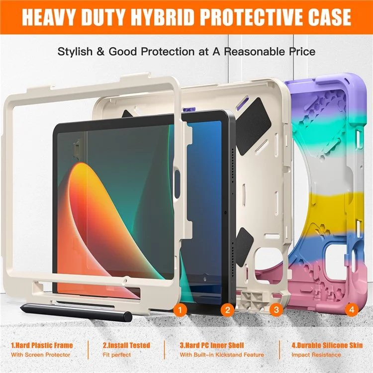 For Xiaomi Pad 5 / Pad 5 Pro Case Kickstand PC+Silicone Rugged Tablet Cover with Hand Strap - Colorful Pink