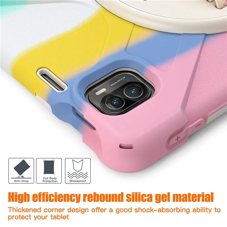 For Xiaomi Pad 5 / Pad 5 Pro Case Kickstand PC+Silicone Rugged Tablet Cover with Hand Strap - Colorful Pink