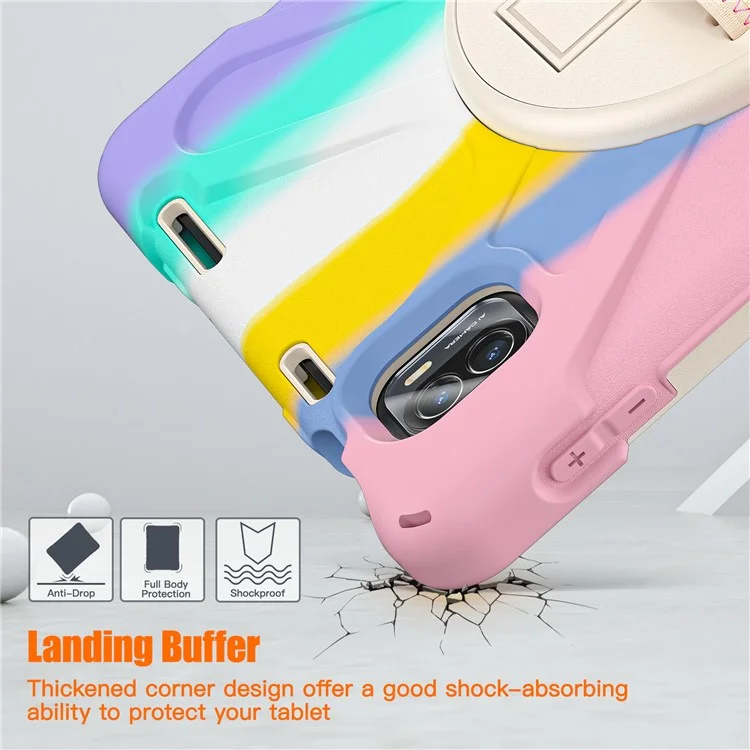 For Xiaomi Pad 5 / Pad 5 Pro Case Kickstand PC+Silicone Rugged Tablet Cover with Hand Strap - Colorful Pink