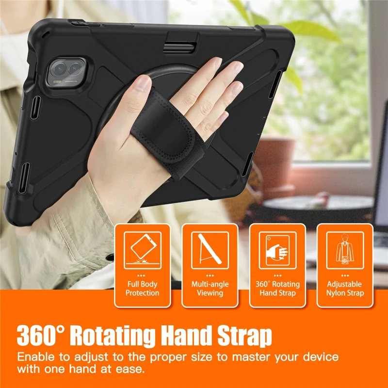 For Xiaomi Pad 5 / Pad 5 Pro Case Rotary Kickstand PC+Silicone Hand Strap Tablet Cover - Black