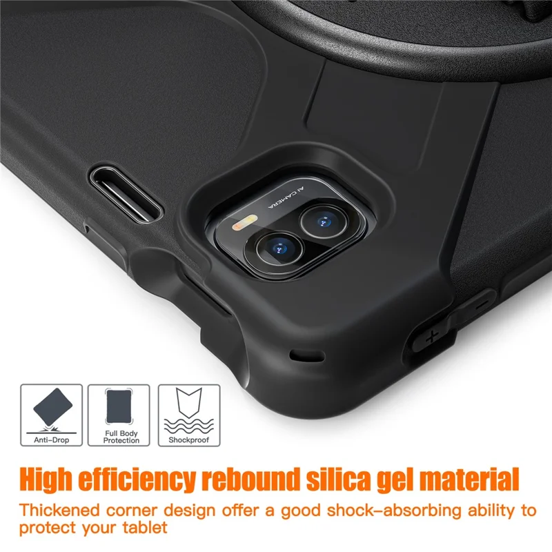 For Xiaomi Pad 5 / Pad 5 Pro Case Rotary Kickstand PC+Silicone Hand Strap Tablet Cover - Black