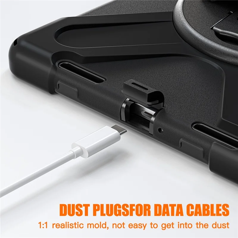 For Xiaomi Pad 5 / Pad 5 Pro Case Rotary Kickstand PC+Silicone Hand Strap Tablet Cover - Black