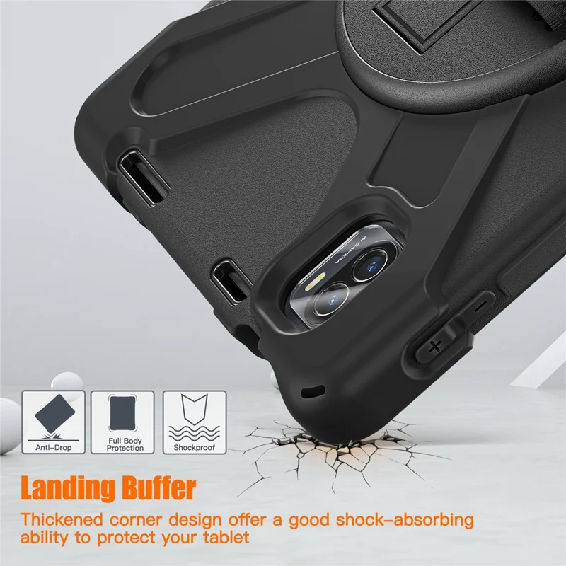 For Xiaomi Pad 5 / Pad 5 Pro Case Rotary Kickstand PC+Silicone Hand Strap Tablet Cover - Black