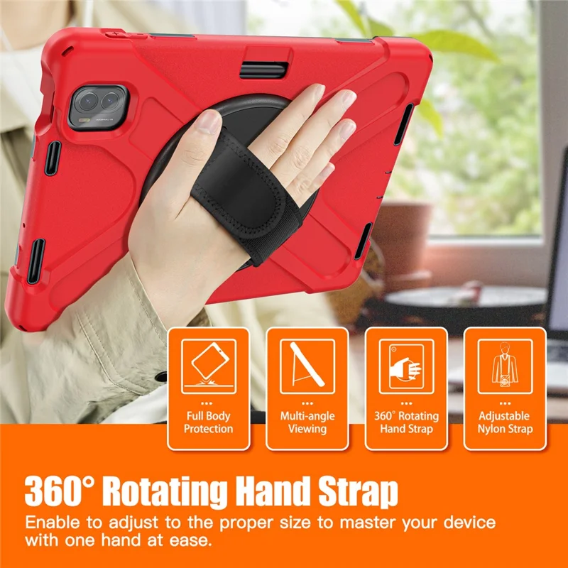 Für Xiaomi Pad 5 / Pad 5 Pro Hülle Kickstand PC+Silikon Robuste Tablet-Abdeckung mit Handschlaufe - Rot