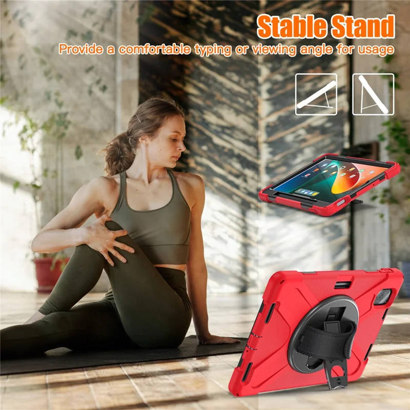 Für Xiaomi Pad 5 / Pad 5 Pro Hülle Kickstand PC+Silikon Robuste Tablet-Abdeckung mit Handschlaufe - Rot