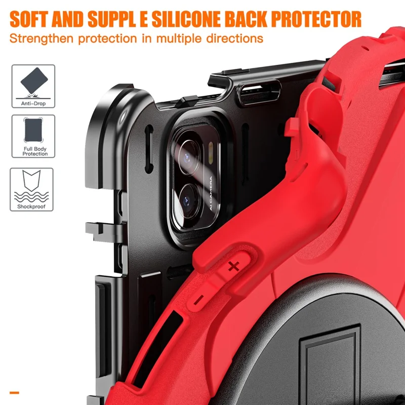 Für Xiaomi Pad 5 / Pad 5 Pro Hülle Kickstand PC+Silikon Robuste Tablet-Abdeckung mit Handschlaufe - Rot
