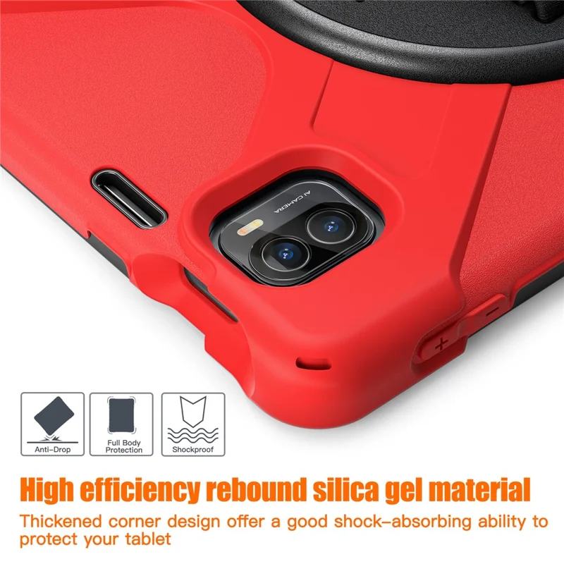 Für Xiaomi Pad 5 / Pad 5 Pro Hülle Kickstand PC+Silikon Robuste Tablet-Abdeckung mit Handschlaufe - Rot