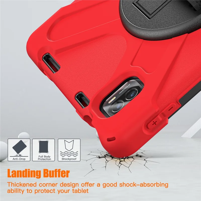 Für Xiaomi Pad 5 / Pad 5 Pro Hülle Kickstand PC+Silikon Robuste Tablet-Abdeckung mit Handschlaufe - Rot