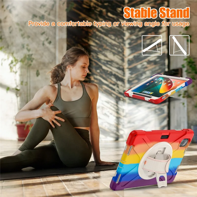 For Xiaomi Pad 5 / Pad 5 Pro Case Rotary Kickstand PC+Silicone Hand Strap Tablet Cover - Colorful Red