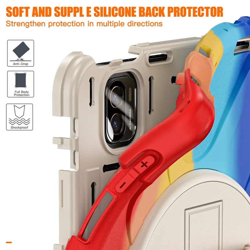 For Xiaomi Pad 5 / Pad 5 Pro Case Rotary Kickstand PC+Silicone Hand Strap Tablet Cover - Colorful Red