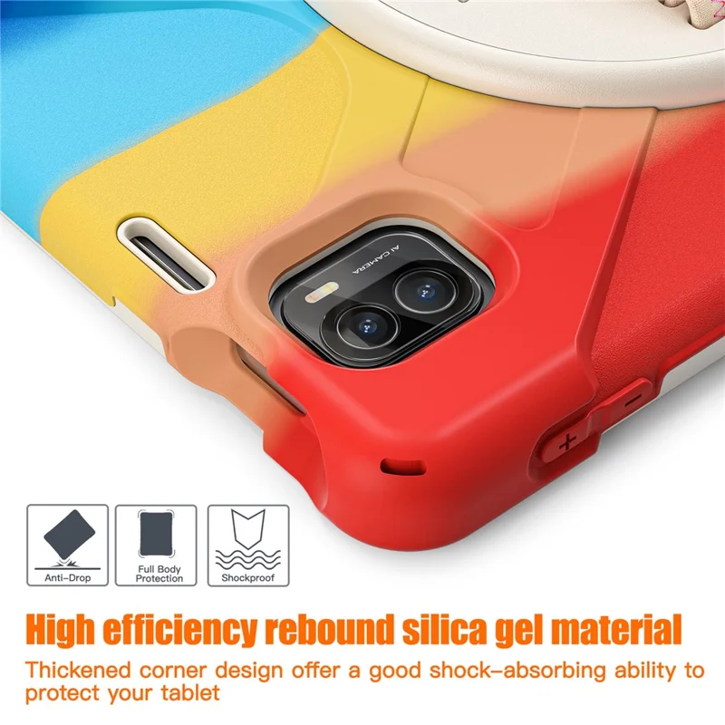 For Xiaomi Pad 5 / Pad 5 Pro Case Rotary Kickstand PC+Silicone Hand Strap Tablet Cover - Colorful Red