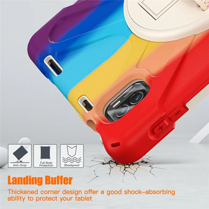 For Xiaomi Pad 5 / Pad 5 Pro Case Rotary Kickstand PC+Silicone Hand Strap Tablet Cover - Colorful Red
