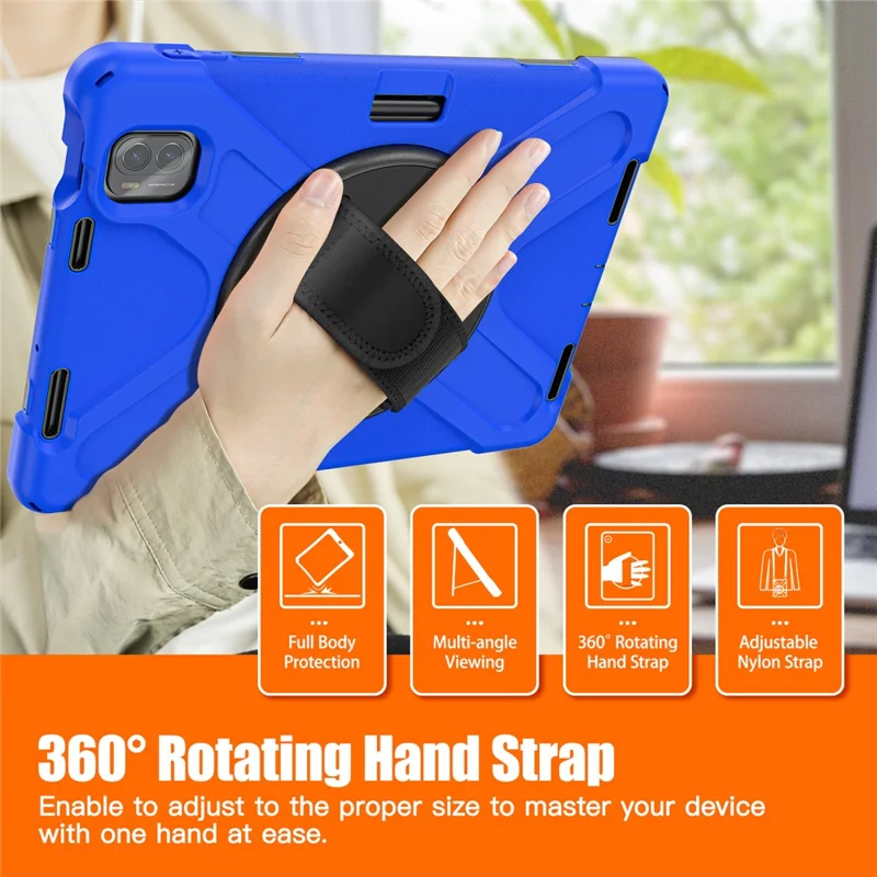 For Xiaomi Pad 5 / Pad 5 Pro Case Rotary Kickstand PC+Silicone Hand Strap Tablet Cover - Blue