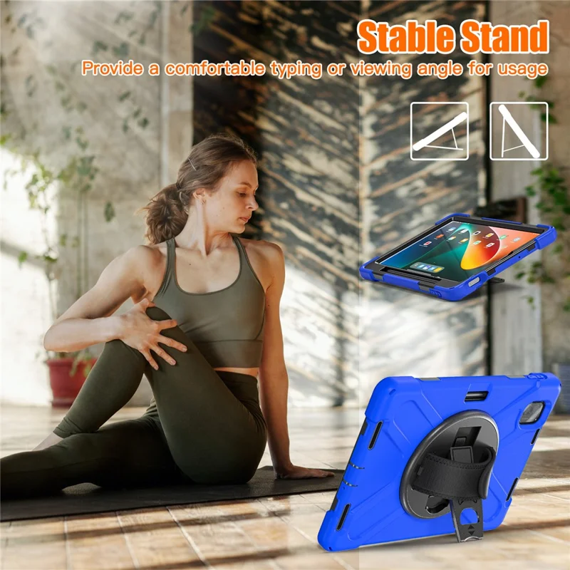 For Xiaomi Pad 5 / Pad 5 Pro Case Rotary Kickstand PC+Silicone Hand Strap Tablet Cover - Blue