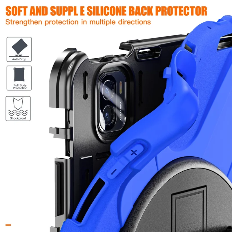 For Xiaomi Pad 5 / Pad 5 Pro Case Rotary Kickstand PC+Silicone Hand Strap Tablet Cover - Blue