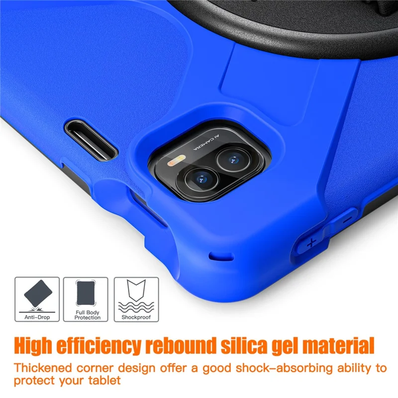 For Xiaomi Pad 5 / Pad 5 Pro Case Rotary Kickstand PC+Silicone Hand Strap Tablet Cover - Blue