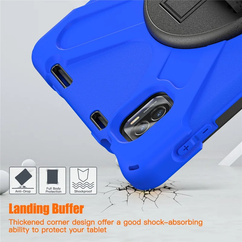 For Xiaomi Pad 5 / Pad 5 Pro Case Rotary Kickstand PC+Silicone Hand Strap Tablet Cover - Blue