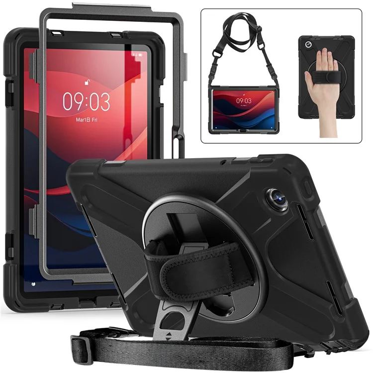Für Lenovo Tab M11 TB-330FU / 331FC / Xiaoxin Pad 11 2024 Hülle PC+Silikon Tablet Cover mit Schultergurt - Schwarz