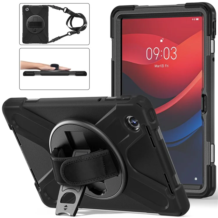 Für Lenovo Tab M11 TB-330FU / 331FC / Xiaoxin Pad 11 2024 Hülle PC+Silikon Tablet Cover mit Schultergurt - Schwarz