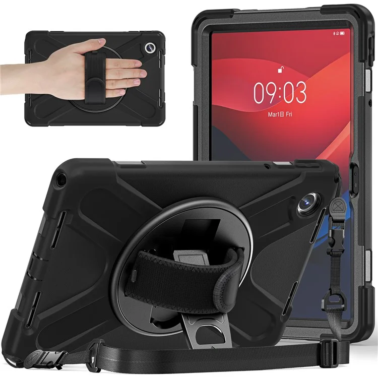 Für Lenovo Tab M11 TB-330FU / 331FC / Xiaoxin Pad 11 2024 Hülle PC+Silikon Tablet Cover mit Schultergurt - Schwarz