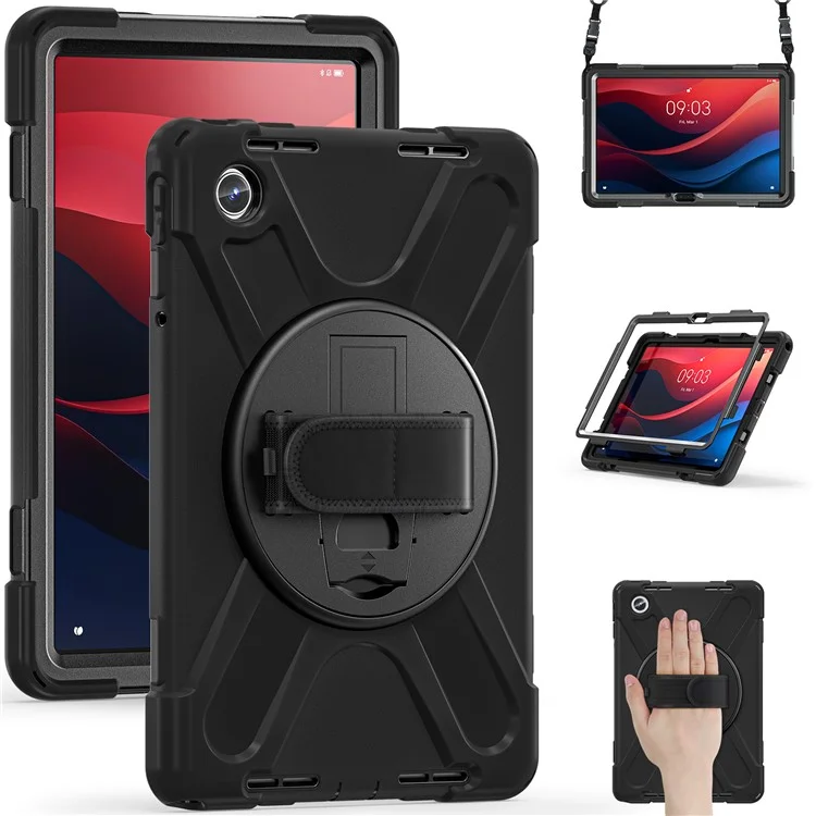 Für Lenovo Tab M11 TB-330FU / 331FC / Xiaoxin Pad 11 2024 Hülle PC+Silikon Tablet Cover mit Schultergurt - Schwarz