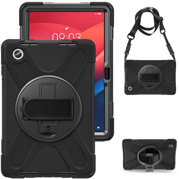 Für Lenovo Tab M11 TB-330FU / 331FC / Xiaoxin Pad 11 2024 Hülle PC+Silikon Tablet Cover mit Schultergurt - Schwarz
