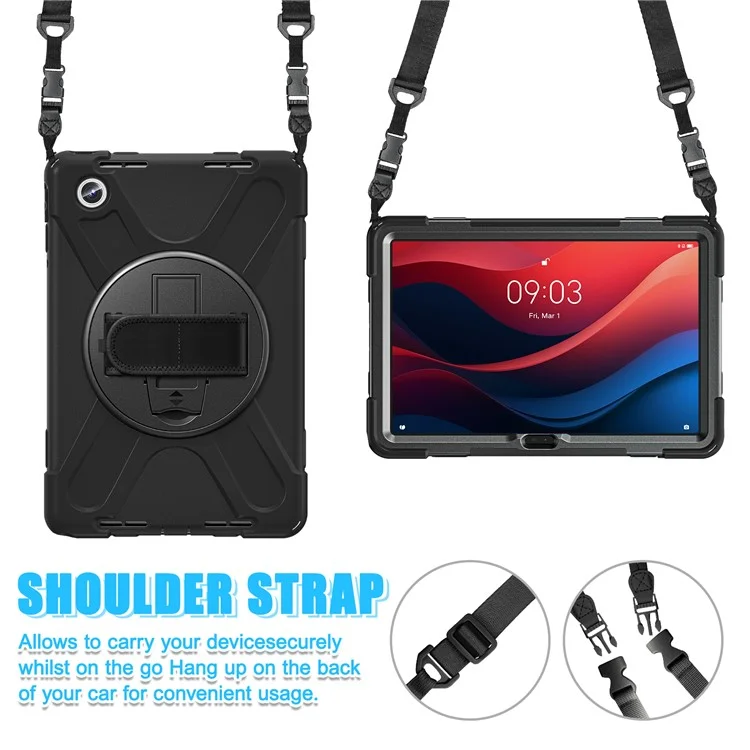 Für Lenovo Tab M11 TB-330FU / 331FC / Xiaoxin Pad 11 2024 Hülle PC+Silikon Tablet Cover mit Schultergurt - Schwarz