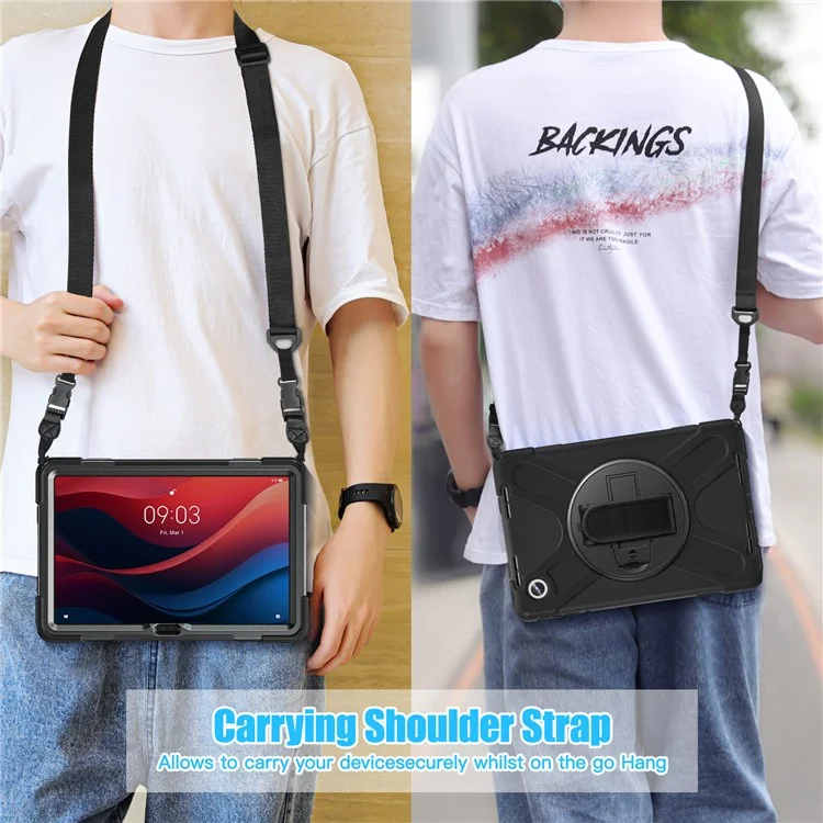 Für Lenovo Tab M11 TB-330FU / 331FC / Xiaoxin Pad 11 2024 Hülle PC+Silikon Tablet Cover mit Schultergurt - Schwarz