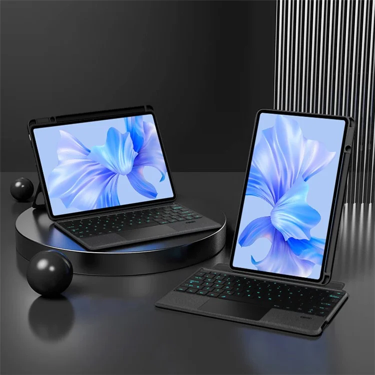 For Huawei MatePad Pro 12.6 (2024) Leather Case + Bluetooth-compatible Keyboard with Backlight Trackpad