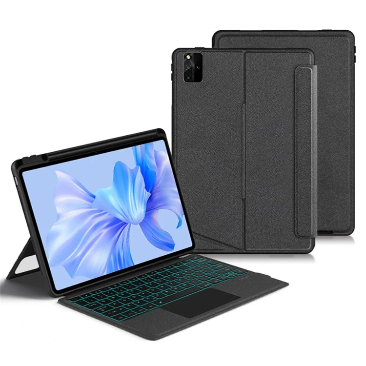 For Huawei MatePad Pro 12.6 (2024) Leather Case + Bluetooth-compatible Keyboard with Backlight Trackpad