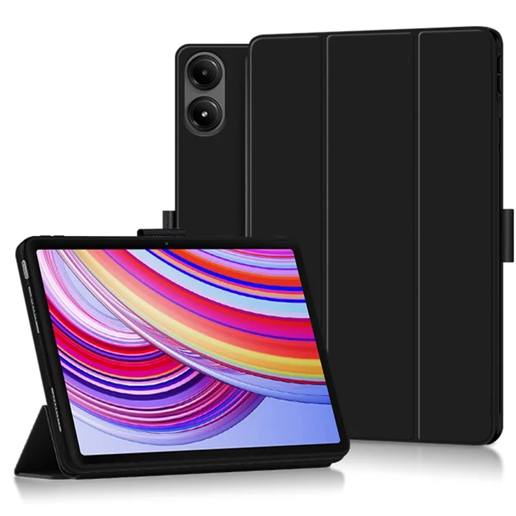 Для Xiaomi Redmi Pad Pro / Redmi Pad Pro 5G / Poco Pad Case PU Leather Trifold Stand Auto Wake / Sleep Tablet Cover - Black