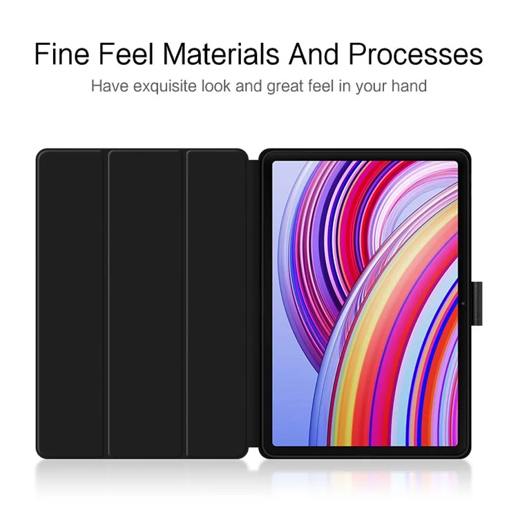 Для Xiaomi Redmi Pad Pro / Redmi Pad Pro 5G / Poco Pad Case PU Leather Trifold Stand Auto Wake / Sleep Tablet Cover - Black