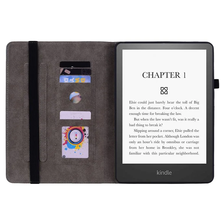 For Amazon Kindle Paperwhite (2024) / Kindle Colorsoft Leather Case Card Holder Rose Flower E-Reader Cover - Pink