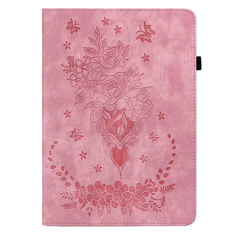 For Amazon Kindle Paperwhite (2024) / Kindle Colorsoft Leather Case Card Holder Rose Flower E-Reader Cover - Pink