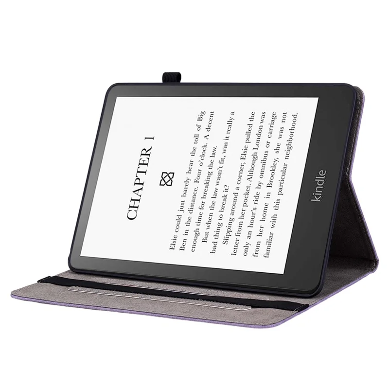 For Amazon Kindle Paperwhite (2024) / Kindle Colorsoft Leather Case Card Holder Rose Flower E-Reader Cover - Purple