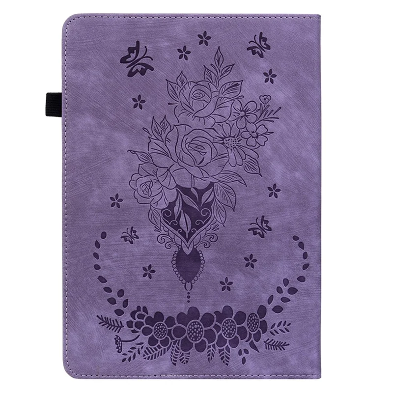 For Amazon Kindle Paperwhite (2024) / Kindle Colorsoft Leather Case Card Holder Rose Flower E-Reader Cover - Purple