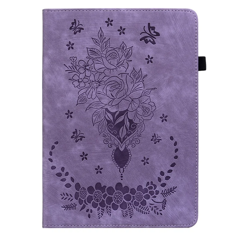 For Amazon Kindle Paperwhite (2024) / Kindle Colorsoft Leather Case Card Holder Rose Flower E-Reader Cover - Purple