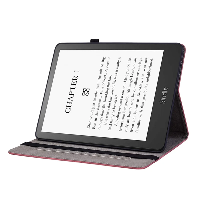 For Amazon Kindle Paperwhite (2024) / Kindle Colorsoft Leather Case Card Holder Rose Flower E-Reader Cover - Red
