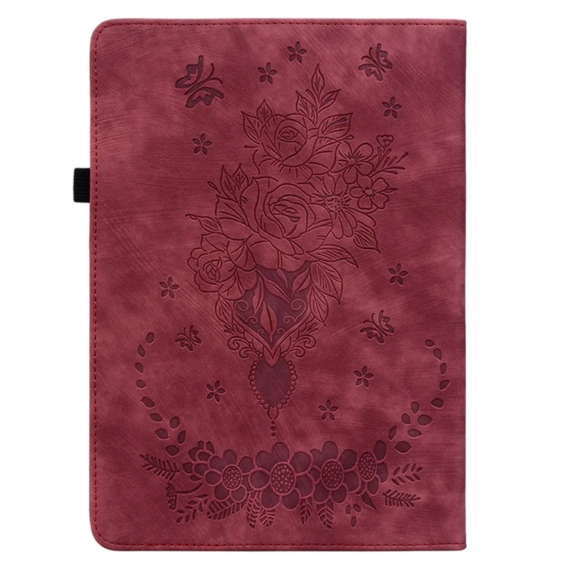 For Amazon Kindle Paperwhite (2024) / Kindle Colorsoft Leather Case Card Holder Rose Flower E-Reader Cover - Red