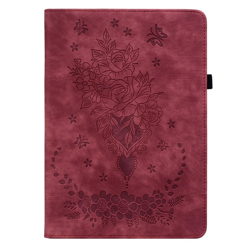 For Amazon Kindle Paperwhite (2024) / Kindle Colorsoft Leather Case Card Holder Rose Flower E-Reader Cover - Red