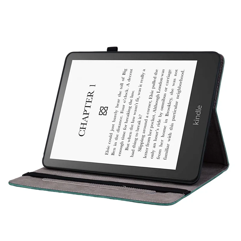 For Amazon Kindle Paperwhite (2024) / Kindle Colorsoft Leather Case Card Holder Rose Flower E-Reader Cover - Green