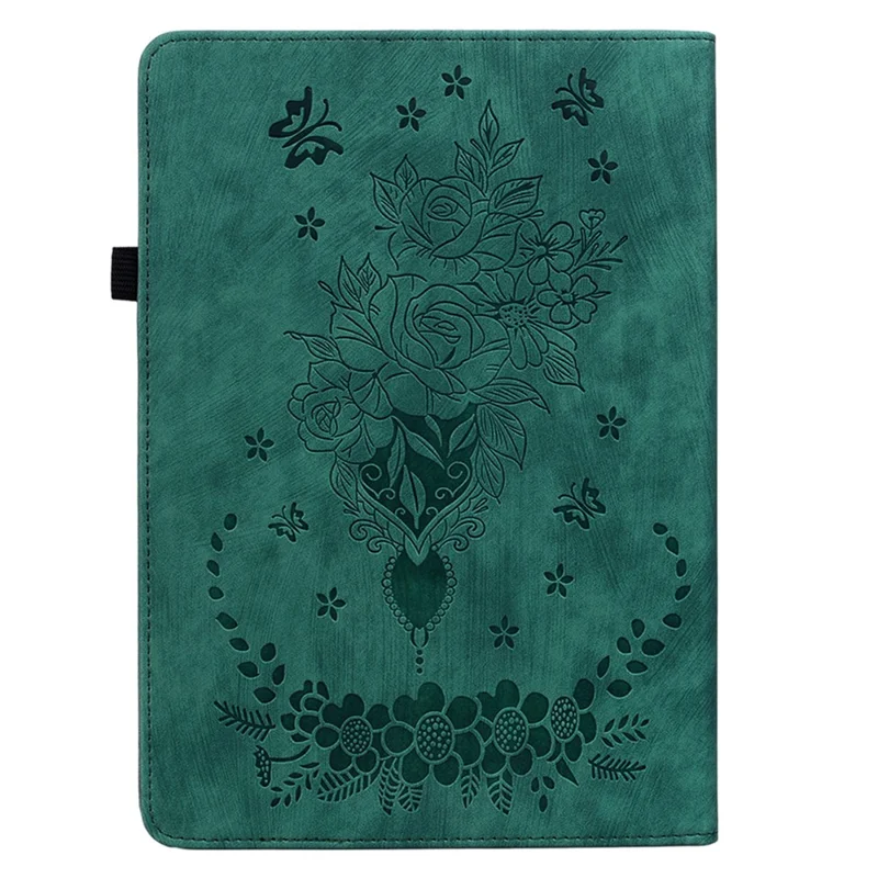 For Amazon Kindle Paperwhite (2024) / Kindle Colorsoft Leather Case Card Holder Rose Flower E-Reader Cover - Green