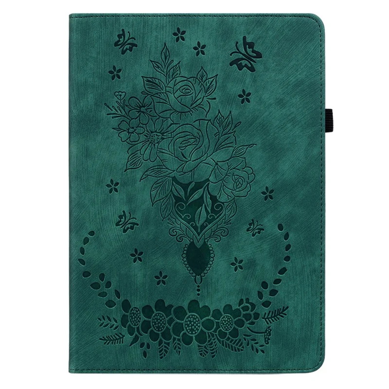 For Amazon Kindle Paperwhite (2024) / Kindle Colorsoft Leather Case Card Holder Rose Flower E-Reader Cover - Green