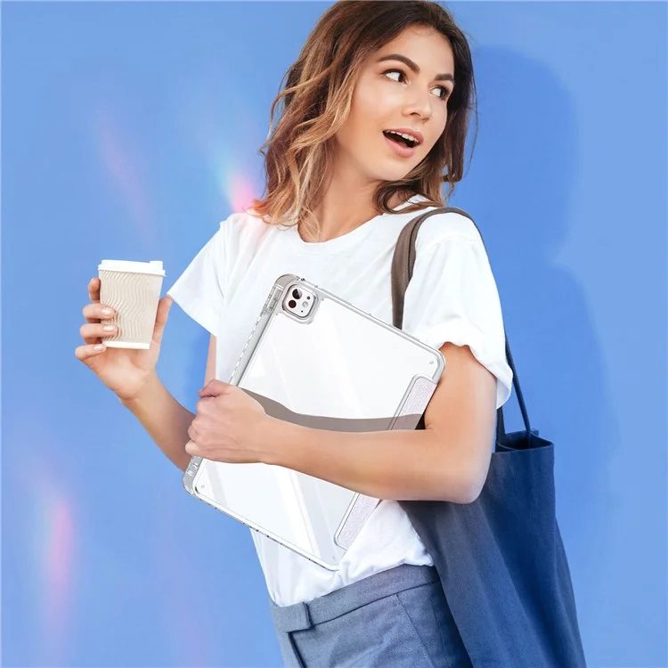 DUX DUCIS Unid Series Für iPad Pro 11 (2024) Klare Hülle TPU+PC+Leder Cover mit Automatischem Aufwachen / Schlafen - Hellviolett