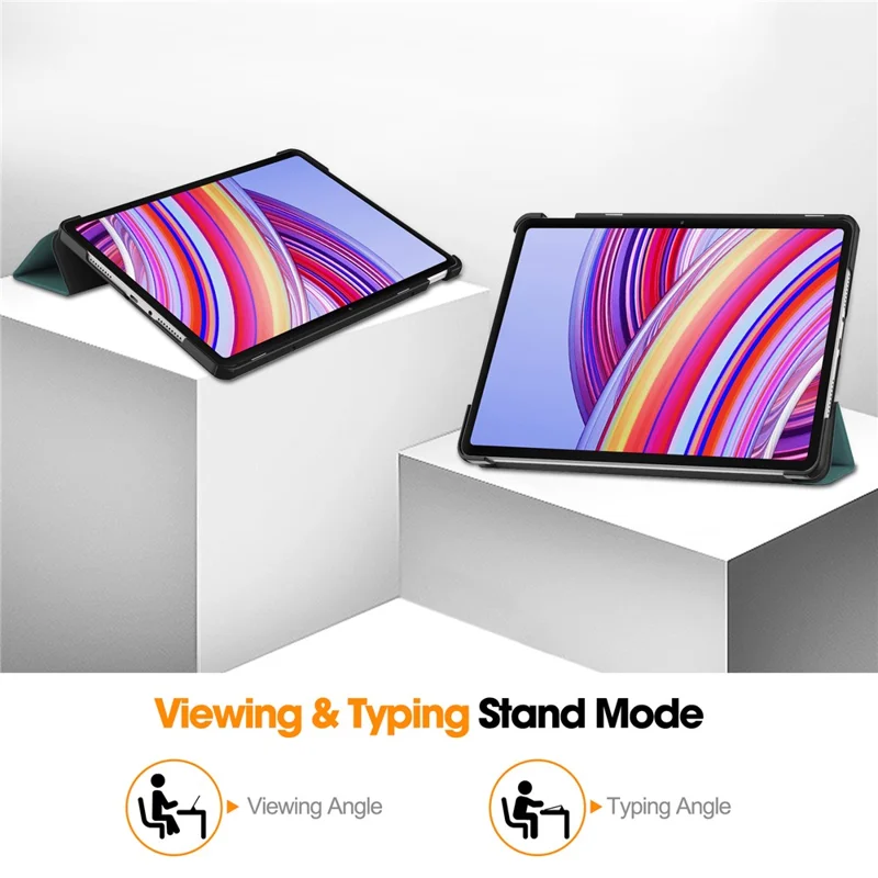 Tablet Hülle für Xiaomi Redmi Pad Pro/Redmi Pad Pro 5G/Poco Pad Dreifach-Ständer Lederhülle - Schwarzgrün