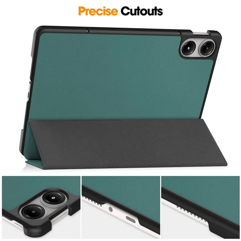 Tablet Hülle für Xiaomi Redmi Pad Pro/Redmi Pad Pro 5G/Poco Pad Dreifach-Ständer Lederhülle - Schwarzgrün