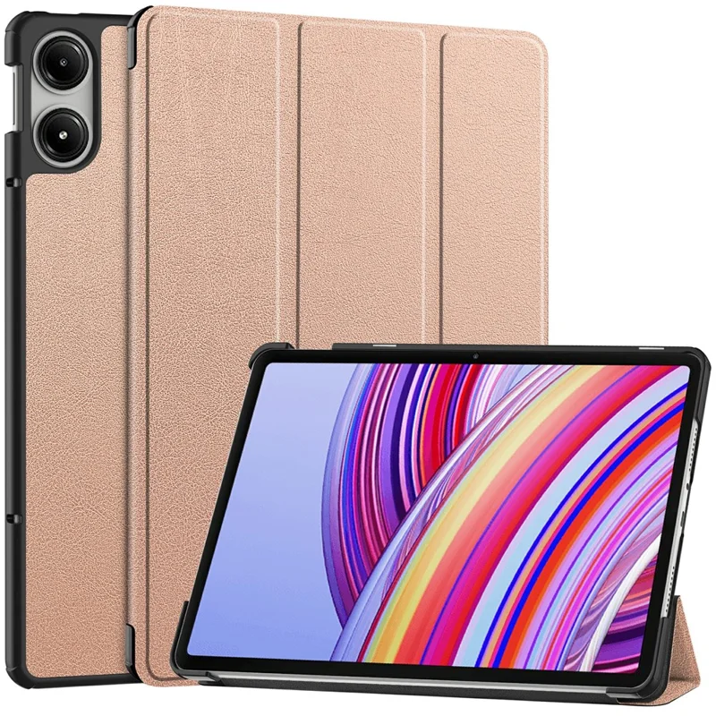 Tablet Case for Xiaomi Redmi Pad Pro/Redmi Pad Pro 5G/Poco Pad Tri-Fold Stand Leather Cover - Rose Gold